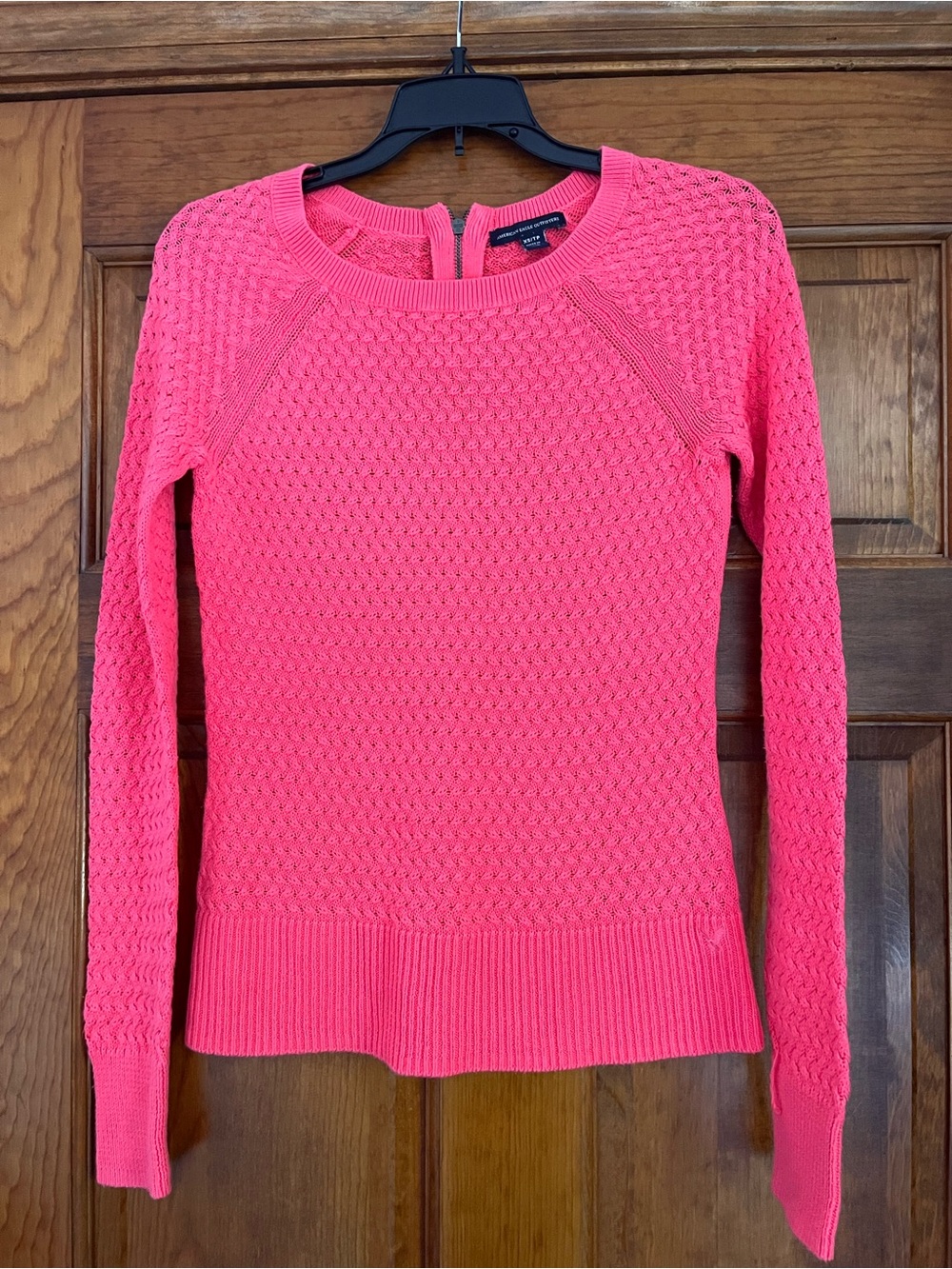 American Eagle Outfitters Coral Pink Textured Crew Neck Sweater